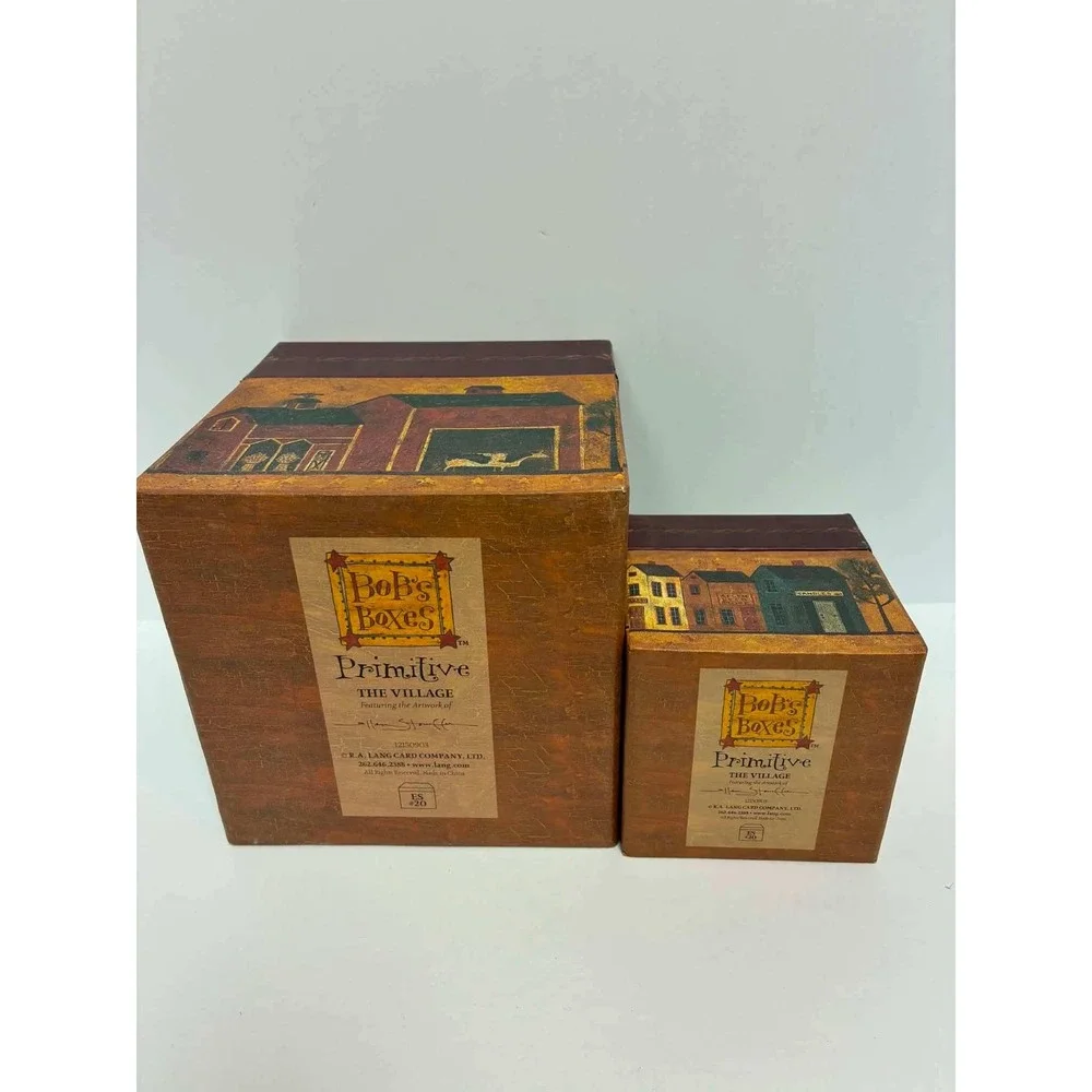 Bobs Boxes Primitive The Village Ellen Stouffer Set of 2 Storage Boxes